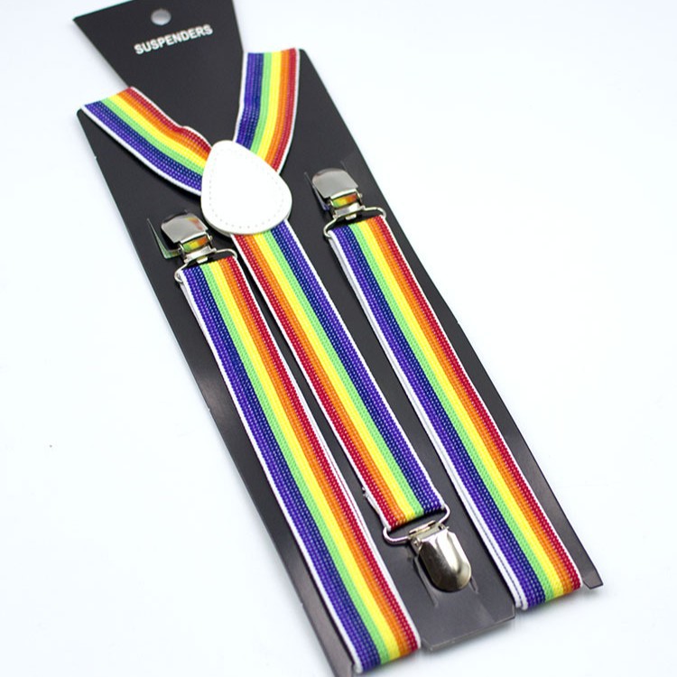 Adult Strap Clip Unisex Suspenders Colorful Striped Strap Rainbow Pants Clip
