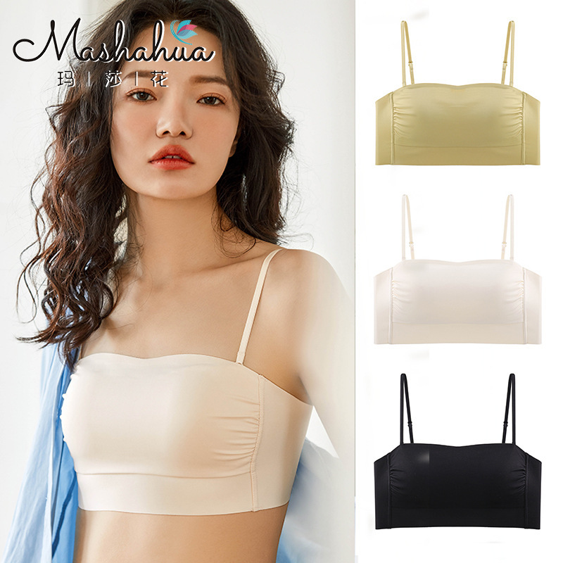 Masha Flower Seamless Underwear Women's Chest-revealing Small Thin Comfortable Bra Beautiful Back Rings-free Pleated Tube Top Bra