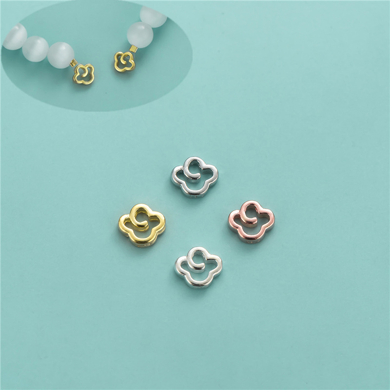 S925 Sterling Silver Xiangyun Finishing Buckle DIY Handmade Beaded Braided Rope Bracelet Necklace Tail Buckle Connecting Buckle Accessories