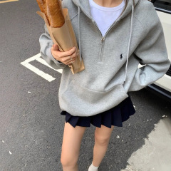 高品质RL拉夫次奥码表刺绣半拉链连帽卫衣早秋新款长袖上衣百搭女
