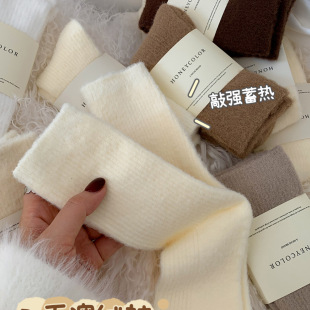 Double-sided Australian velvet socks children's mid-tube socks autumn and winter thickened fleece-lined warm sleep floor moon plush fur socks