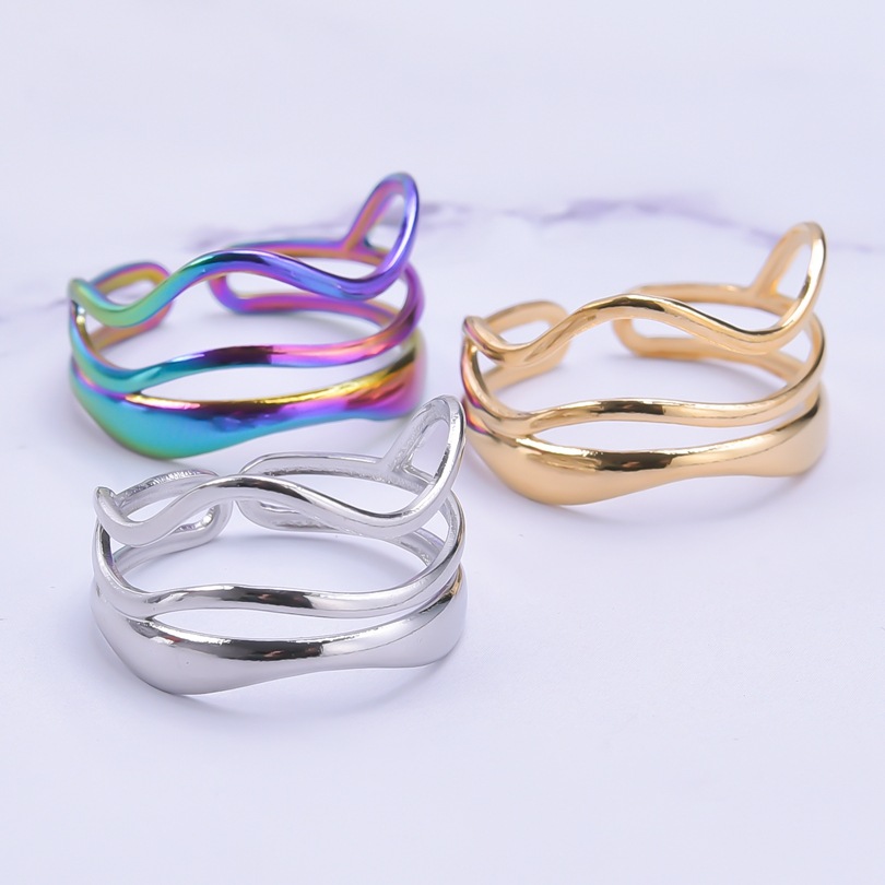 3g Weight PVD Coated Gold Plating Process Real Gold Plated Plating Material Open Ring Classification PVD Coated Real Gold Plated 18K Gold Geometric 304 Stainless Steel Simple Style Waterproof Non Tarnish Open Ring