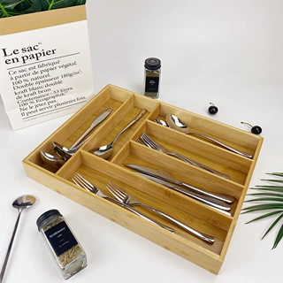 时尚简约六格竹制刀具盒分格式西餐刀具盒竹制收纳盒厨房用品收纳