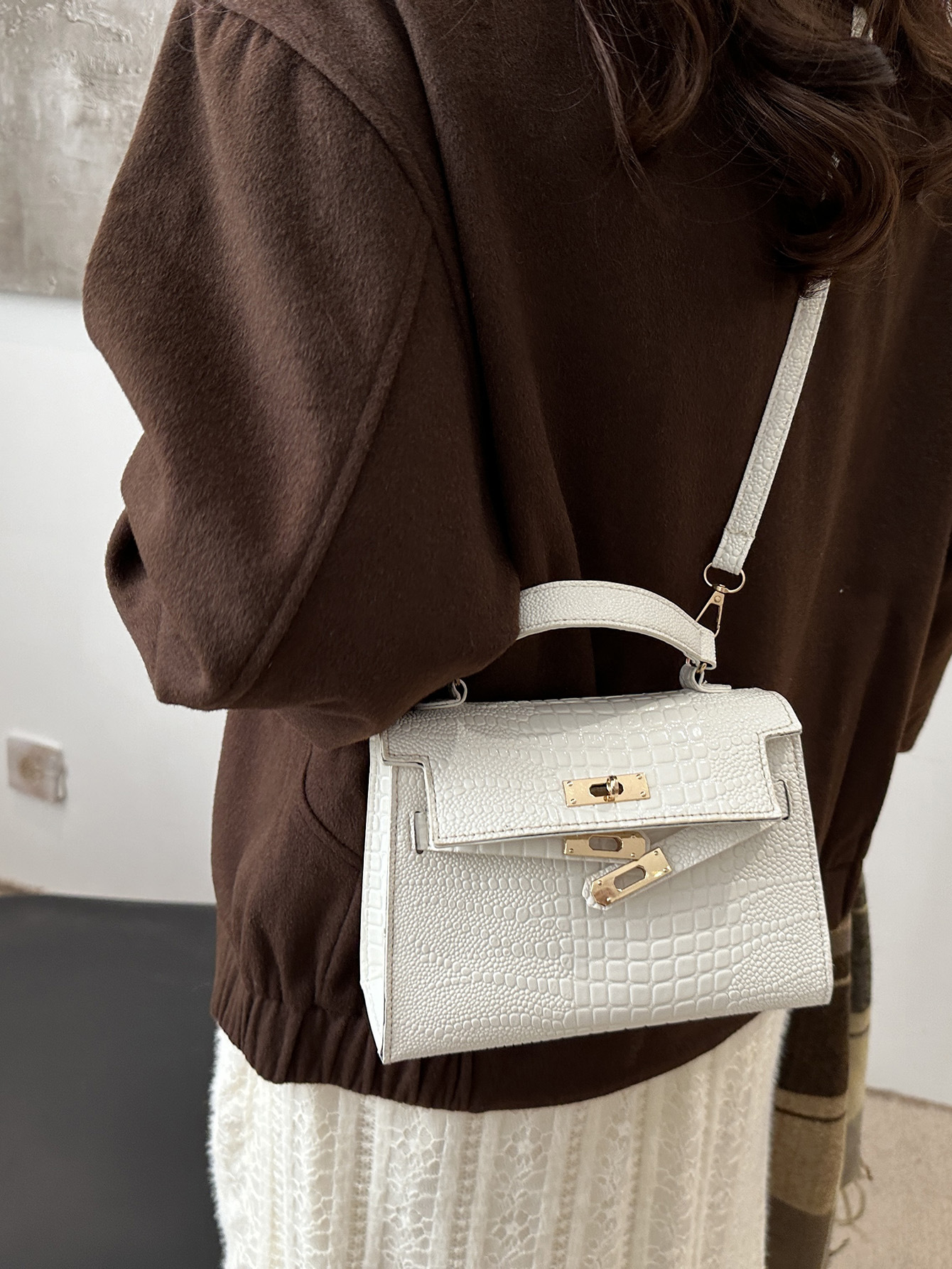 Bolso de mano blanco 2025, nuevo bolso de moda de otoño y invierno, bolso de tela, bolso de mochila, bolso de cocodrilo, bolso de Kelly