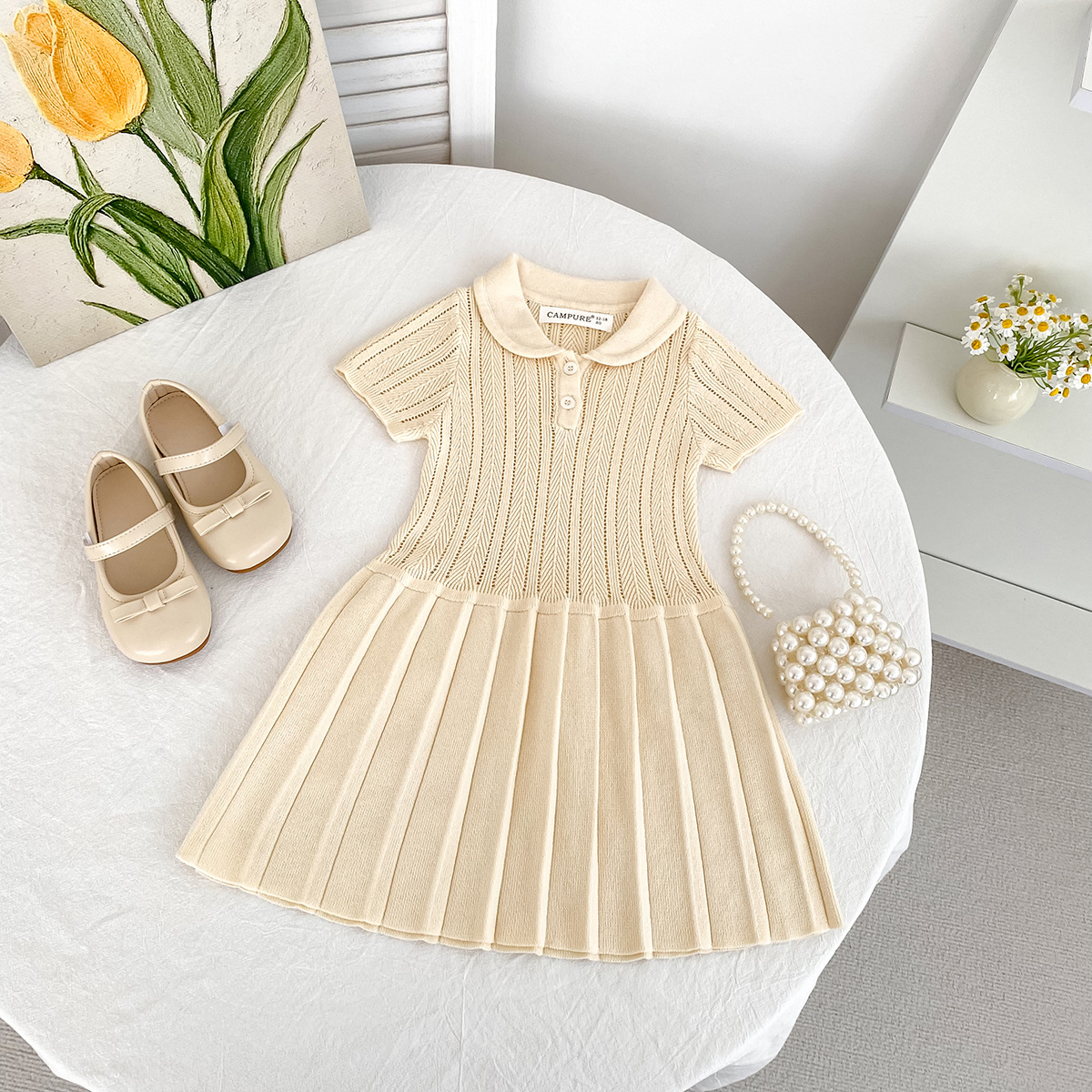 106059819@qq.com Robe printemps-été pour bébé fille, style universitaire, à revers rabattu, manches courtes et col rond_voghion.com
