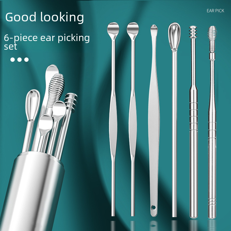 Cleaning Ear Picking Tool Stainless Steel Screw Ear Digging Spoon Set Adult Portable Keychain Ear Digging Spoon