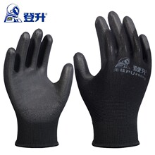 登升 #669 涤纶PU浸胶手套-全黑色 9号 12付/包 960付/编织袋