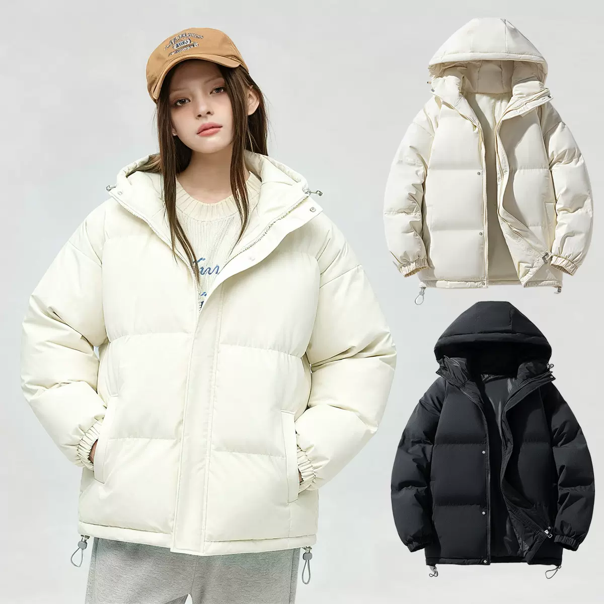 源头工厂冬季马甲棉服女简约批采连帽棉衣冬季纯色保暖女装外套