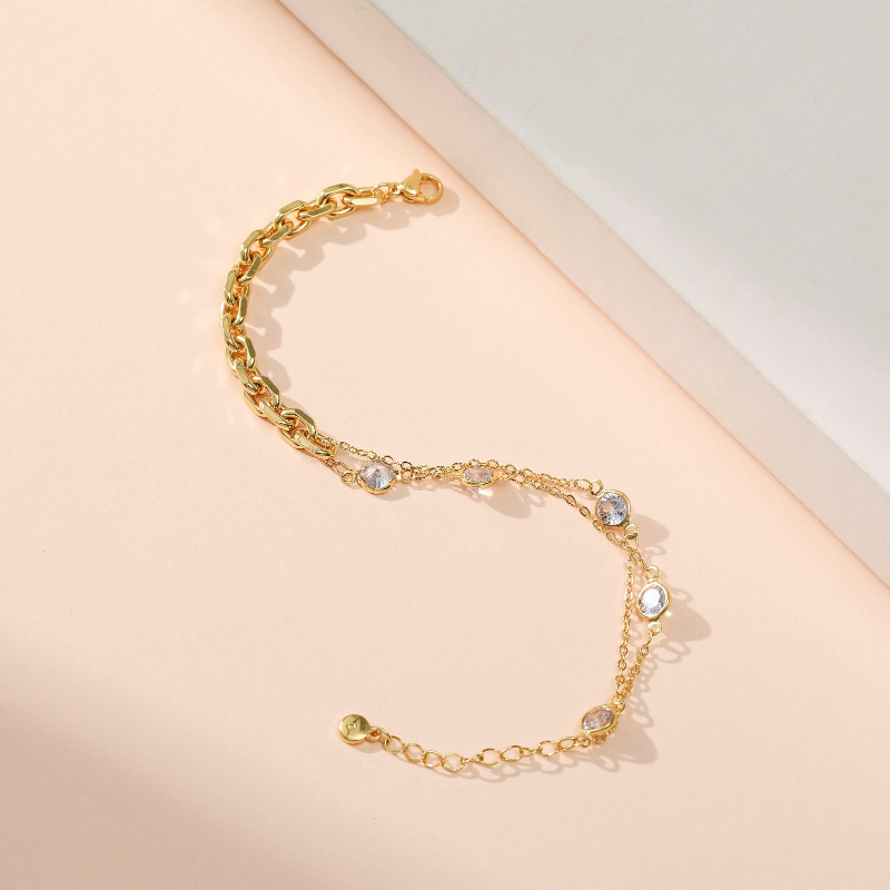 18K fashion inlaid rhinestone multilayer copper bracelet wholesale nihaojewelry