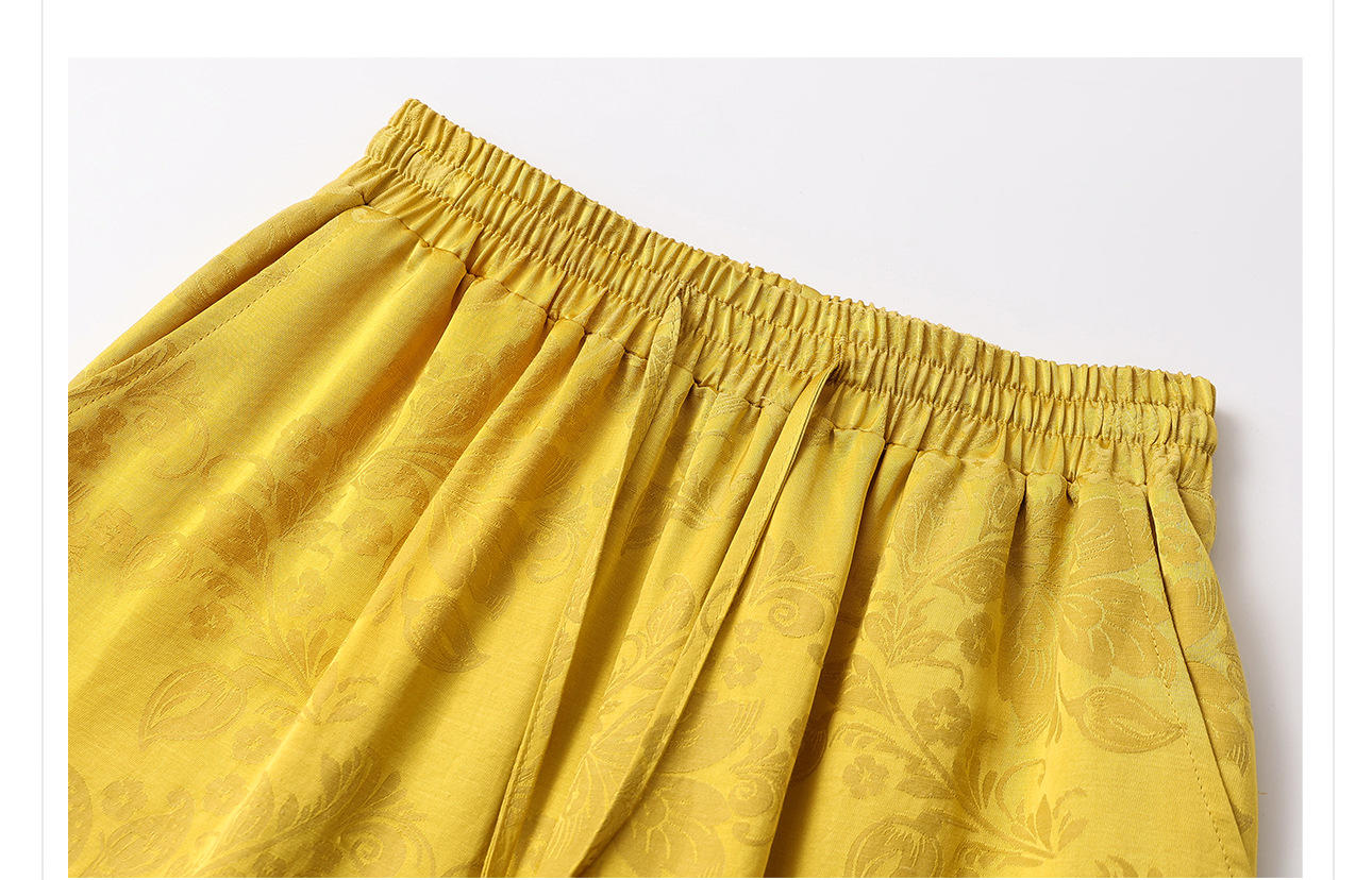 Bộ áo quần hai mảnh phong cách Trung Hoa mới cổ đứng jacquard mùa hè — Áo màu vàng, Quần dài màu vàng chi tiết 11
