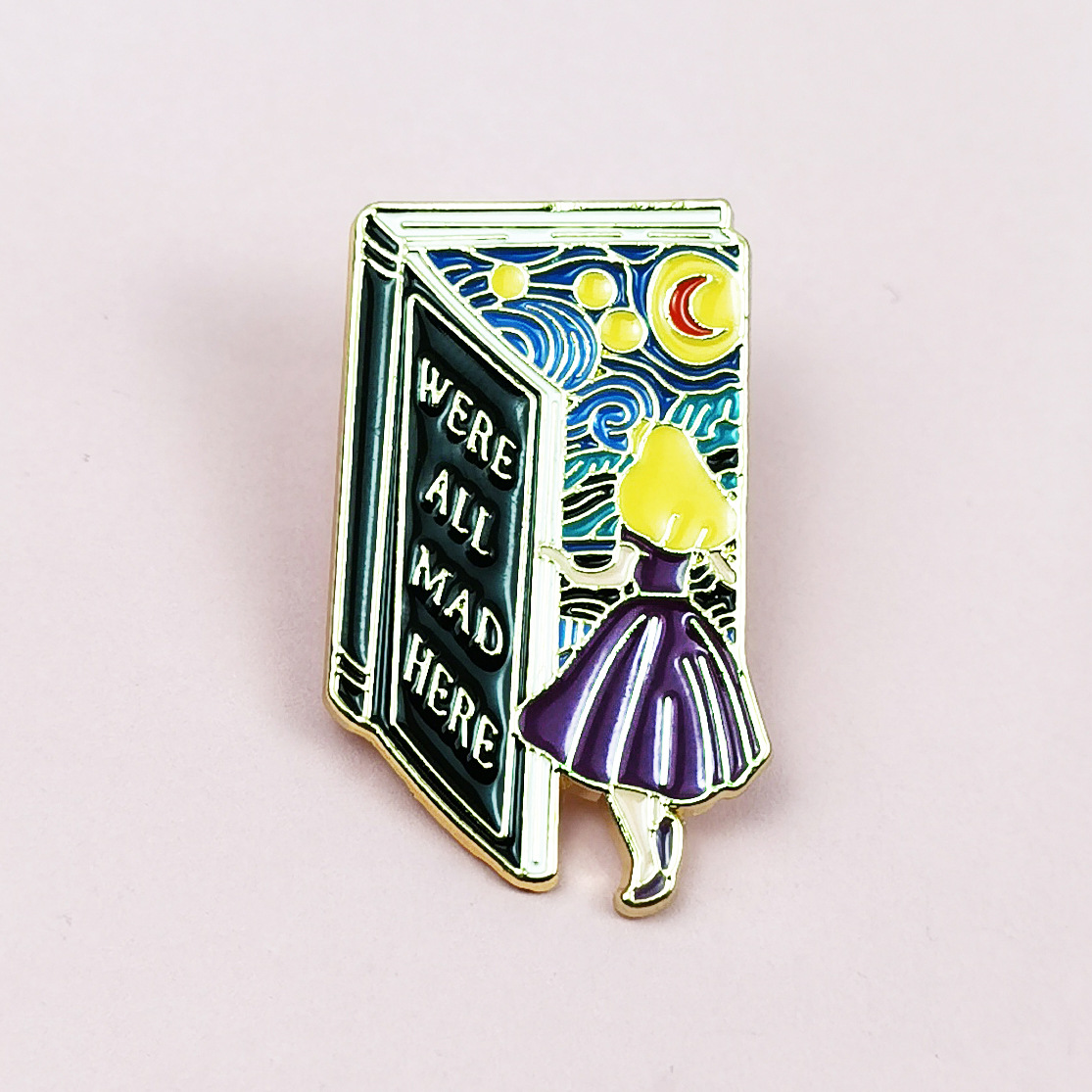 Estrella europea y americana Noche de luna y princesa Broche de aleación Diseño de aceite de gota Adornos geométricos de dibujos animados Insignia de vestir Pin de cuello