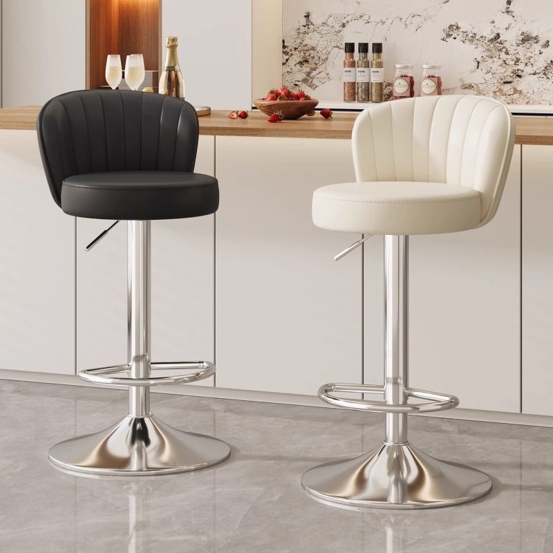 Modern minimalist bar chair for home use, adjustable height, swivel high stool, commercial use at the counter, with extra-high soft cushion backrest and swivel feature
