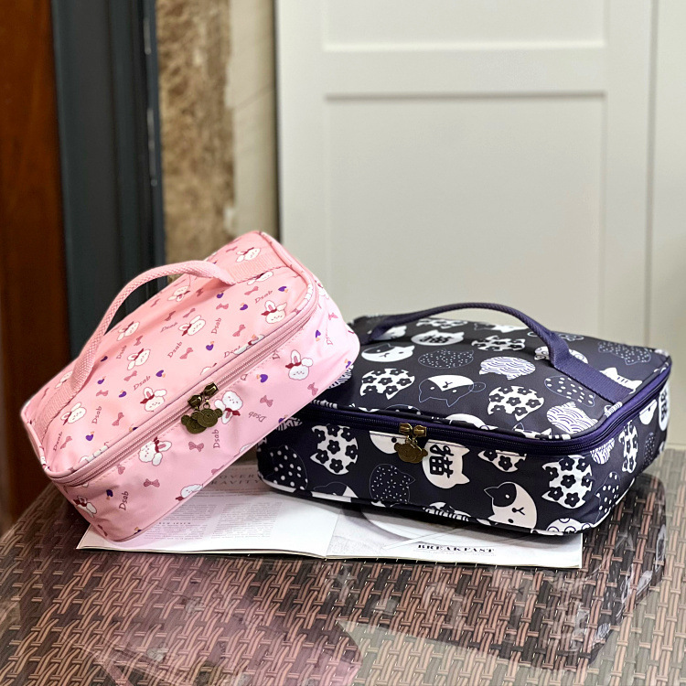 Flat Four-Compartment Lunch Box Bag Horizontal Version Thermal Insulation Fresh-Keeping Waterproof Lunch Box Kidsren's Compartmentalized Plate Bag Satchel