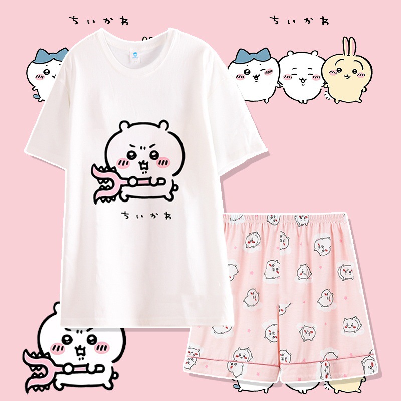 日系吉伊卡哇chiikawa睡衣女短袖夏季纯棉可爱乌萨奇网红风家居服