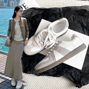 Wholesale German training shoes women's new top layer leather lining sheepskin lovers shoes Joker breathable casual flat white shoes