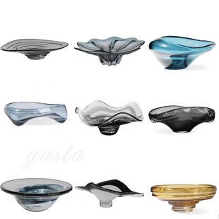 Italian Light Luxury Restaurant Glass Fruit Plate Soft Decorations Restaurant Bar Counter Cabinet Living Room Coffee Table Dried Fruit Tray Ornaments