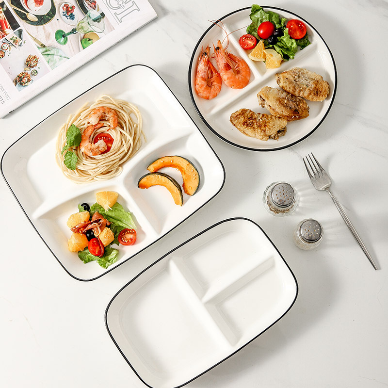 简约陶瓷分隔餐盘创意家用儿童早餐盘大人减脂定量分格餐盘水果盘