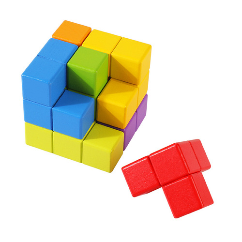 Soma cube 7 color boxed Luban building blocks children and adults educational wooden 3D three-dimensional building toys