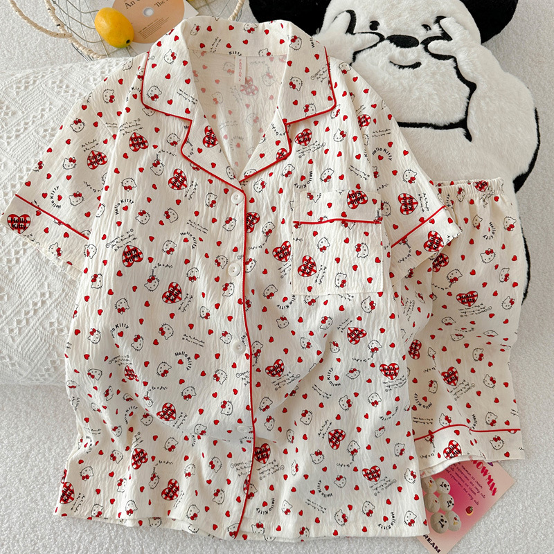 Venta al por mayor transfronteriza nube de algodón 120G estilo caliente pijamas mujeres verano dulces pantalones cortos de manga corta dibujos animados ropa para el hogar traje