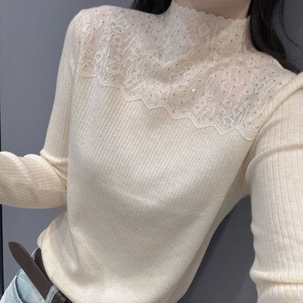 Cashmere Half-Turtleneck Sweater Base Layer for Women, 2025 Autumn and Winter New Lace Inner Wear Loose Knit Top Cashmere Half-Turtleneck Sweater Base Layer for Women, 2025 Autumn and Winter New Lace Inner Wear Loose Knit Top