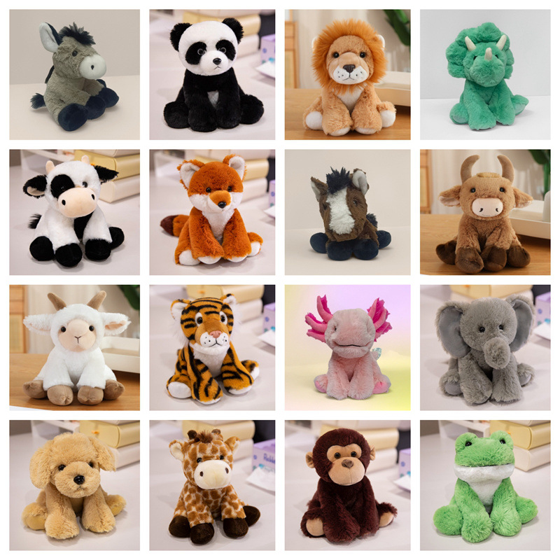 跨境森林动物公仔合集老虎长颈鹿大象豹子狐狸小熊狮子小羊浣熊蝾