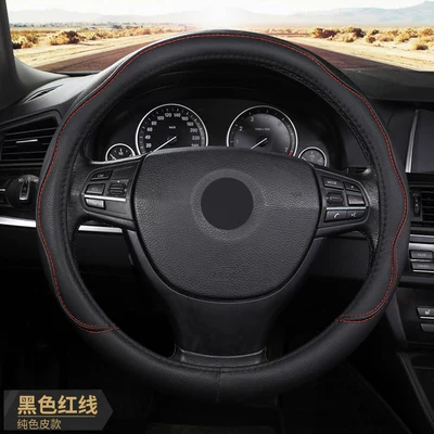 Steering wheel cover – handle cover, non-slip - solid-black-with-red-stitchingsteering-wheel-cover-38cm