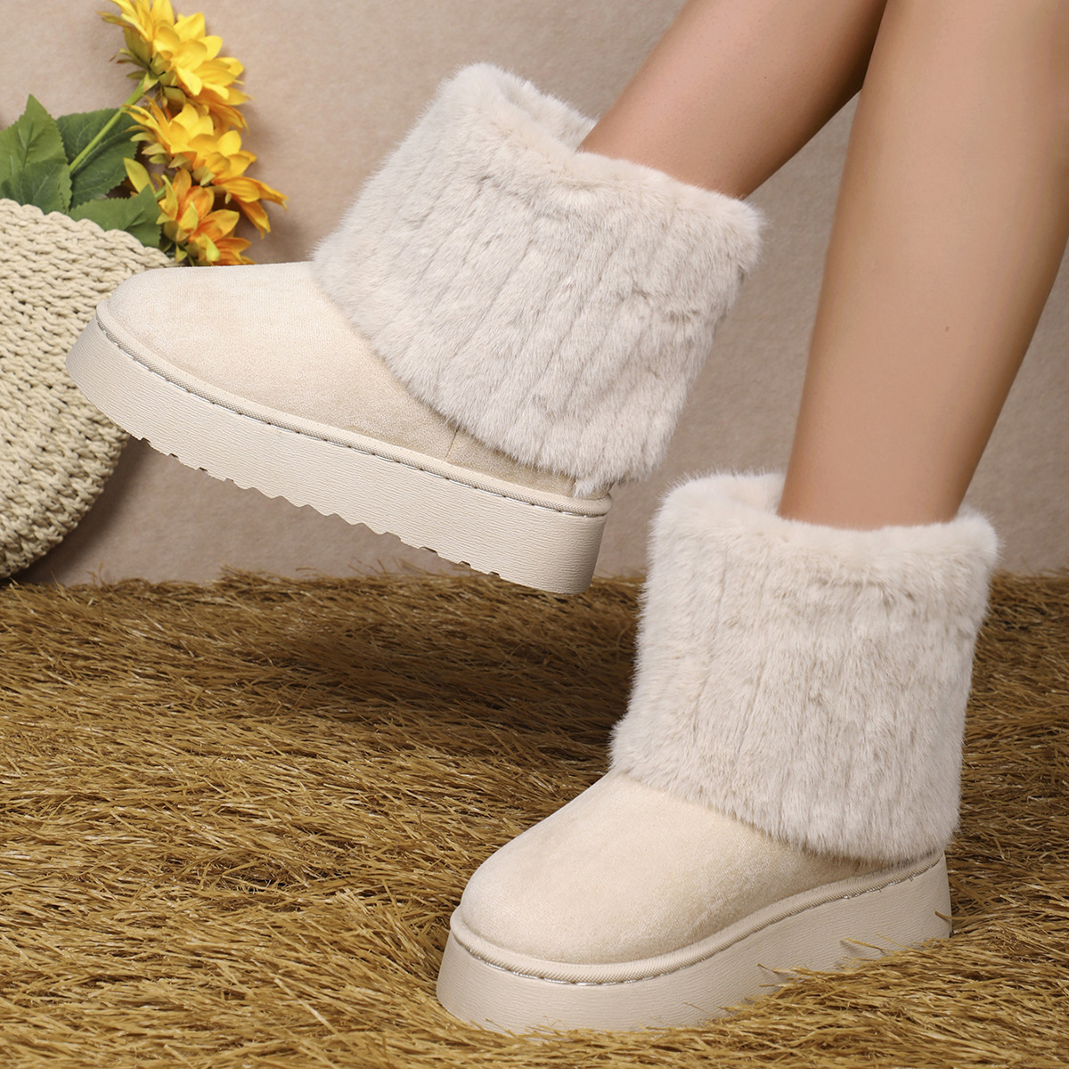 Cizme de zăpadă de culoare solidă, mărime mare, pentru femei, iarnă, noi, casual, versatile, cu vârf înalt_voghion.com