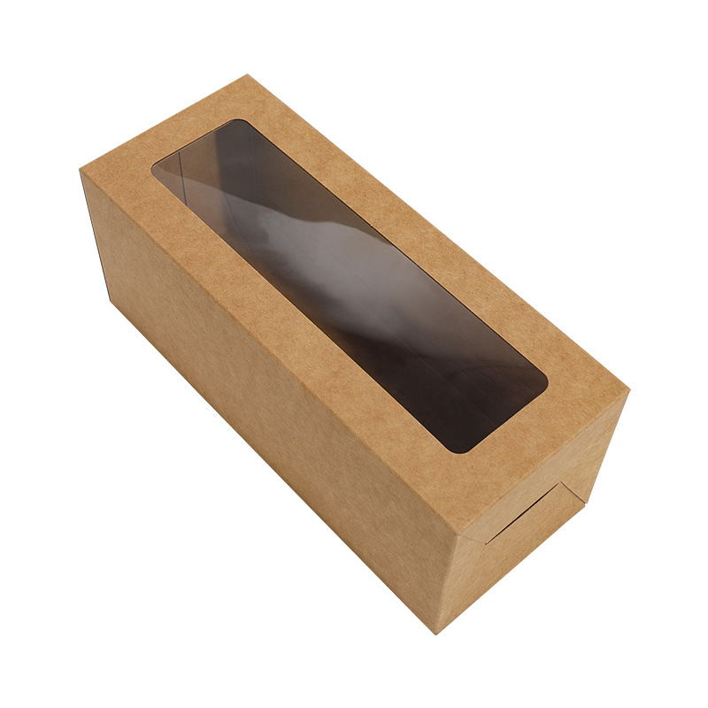 Personalizado 7.8*3*3in caja de embalaje de galletas de papel kraft ventana rectangular comercio exterior transfronterizo caja de pastel personalizada