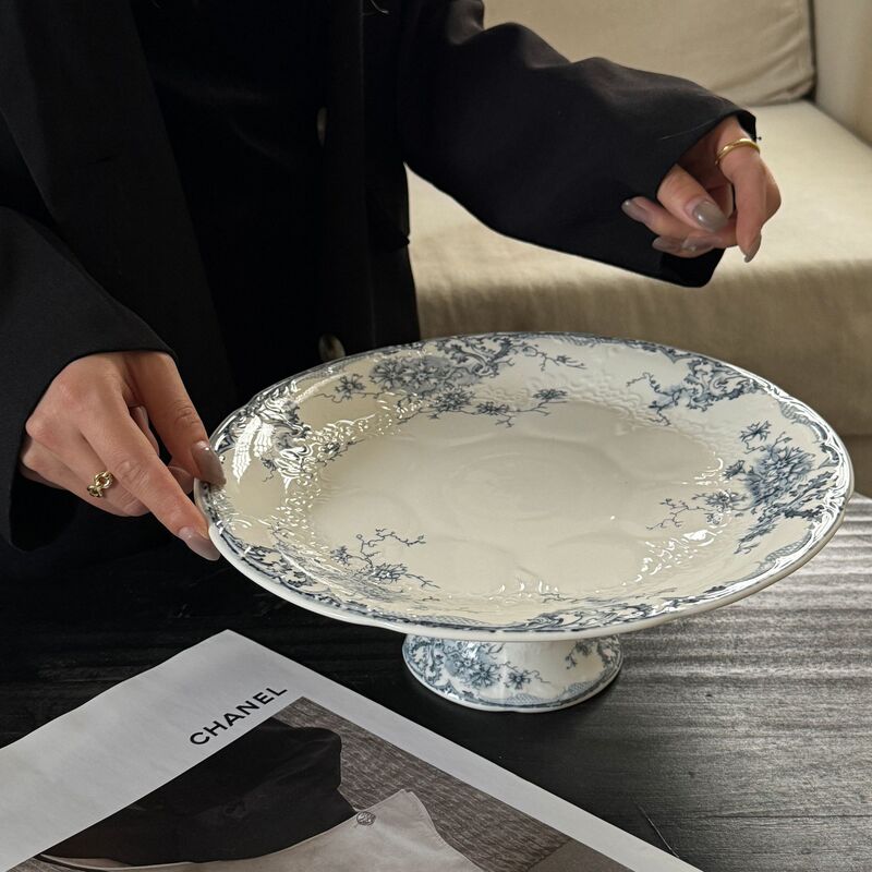 レトロなフランス式レリーフレース純白レースセラミック食器カップ高足盤中古重工シリーズ|undefined