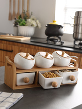 日式调料盒组合套装家用调料罐陶瓷调味瓶罐收纳盒厨房白置物架双
