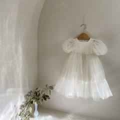 Girls Dress 2024 Summer New Style Children's Little Princess Dress Baby Girl Skirt Puff Skirt Mesh Skirt Six One