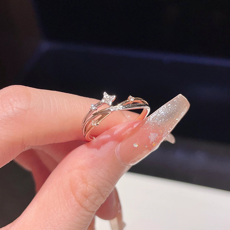 Japanese and Korean flash zirconium star ring female light luxury fashion temperament four Awn star opening adjustable commuter ring autumn and winter tide Japanese and Korean flash zirconium star ring female light luxury fashion temperament four Awn star opening adjustable commuter ring autumn and winter tide