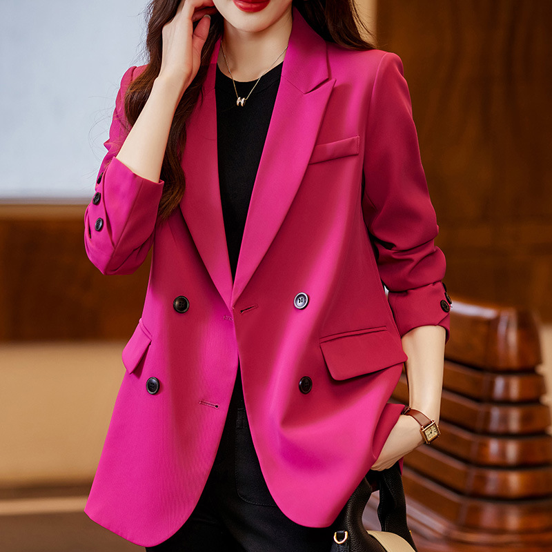 玫红色西装外套女春秋季高级感上衣2025新款今年流行韩版休闲西服