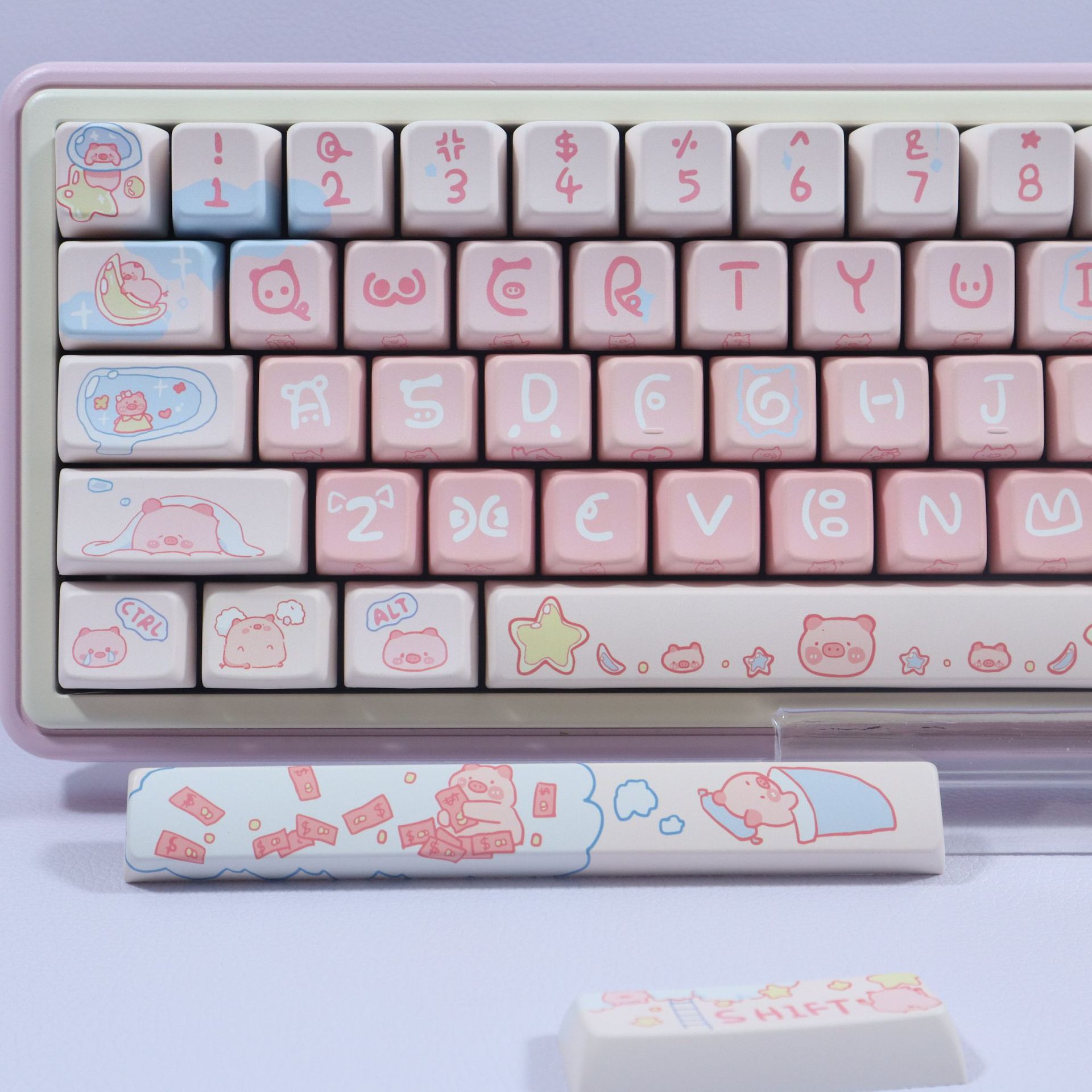 Tema Pink Piggy Completo di cinque lati per sublimazione termica, tastiera meccanica PBT personalizzata disegnata a mano_voghion.com