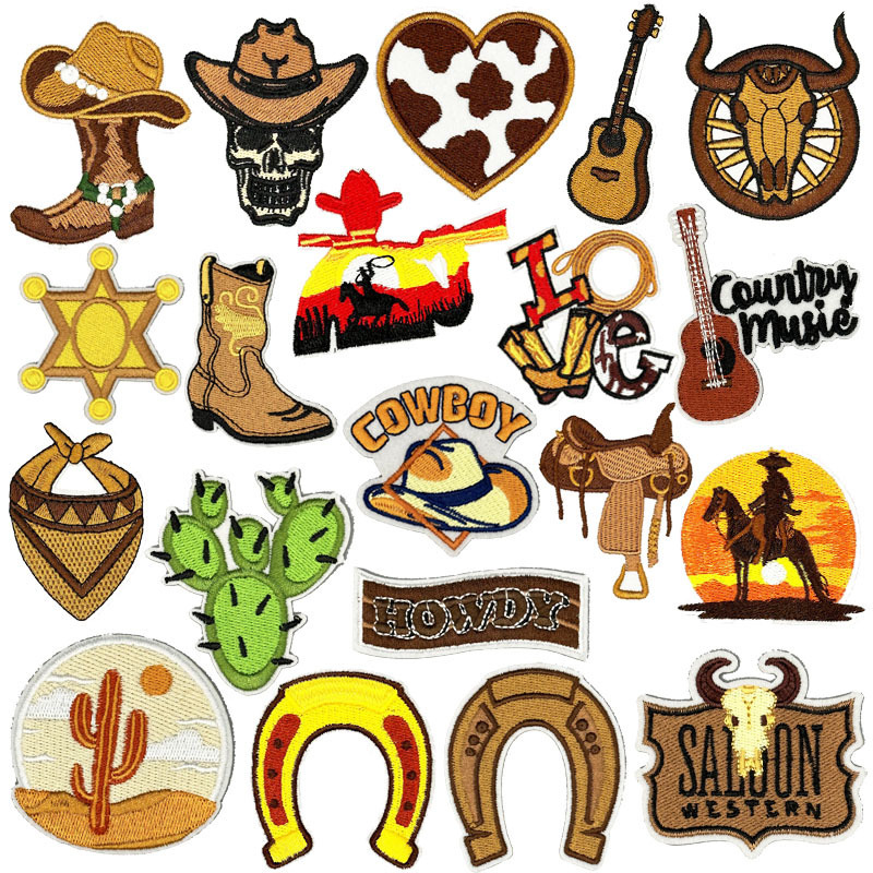 Bounty Hunter Embroidered Cloth Sticker Western Denim Patch Horse Galloping Art Western Region Denim Tau Embroidered Sticker