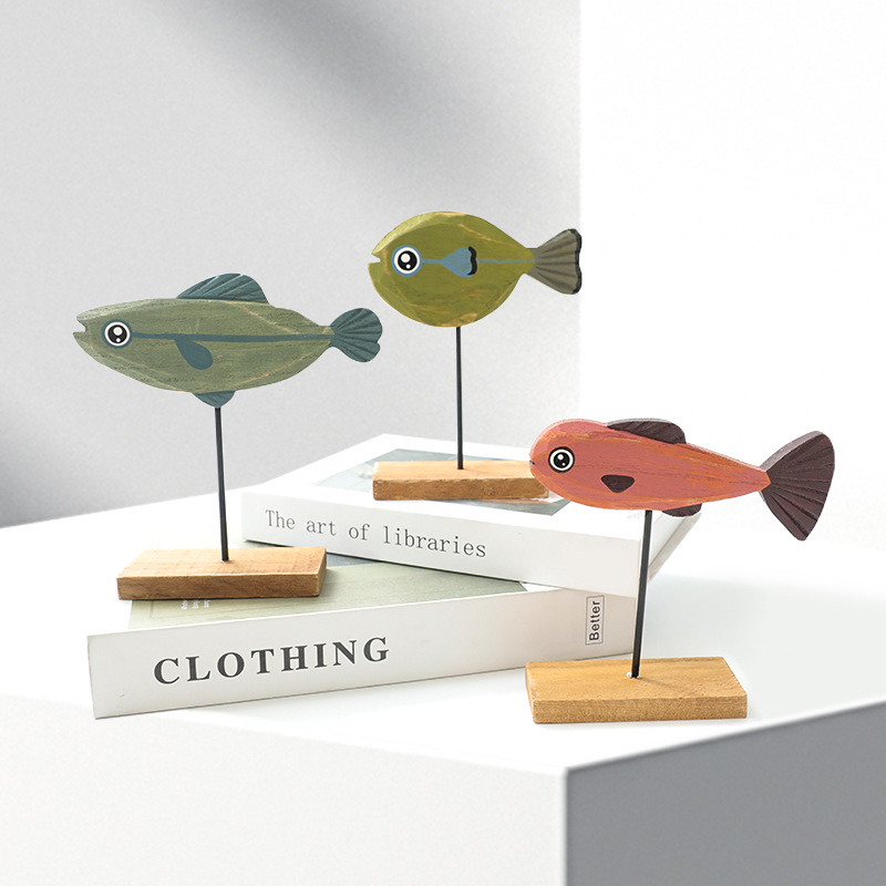 Mediterranean style handmade creative wooden small fish desktop…