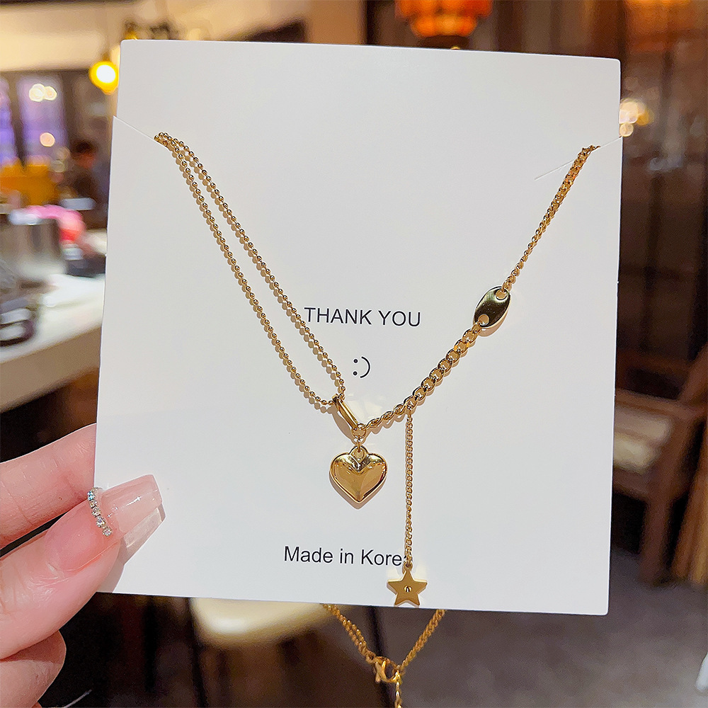Star, Heart Shape Pattern Women's Gender Wholesale Jewelry Exaggerated Simple Style Star Heart Shape Titanium Steel Plating Necklace