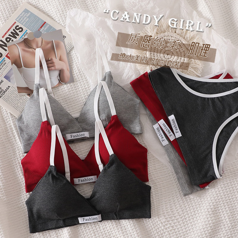 Sports and Leisure letter printing Embroidery Fashion women's underwear suit comes with chest pad beauty back underwear shorts suit Sports and Leisure letter printing Embroidery Fashion women's underwear suit comes with chest pad beauty back underwear shorts suit