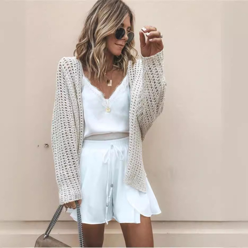 2025 Spring and Autumn New Cardigan Sweater European and American Internet Celebrity Street Photography New Product Hollow Mesh Slit See-Through Jacket for Women