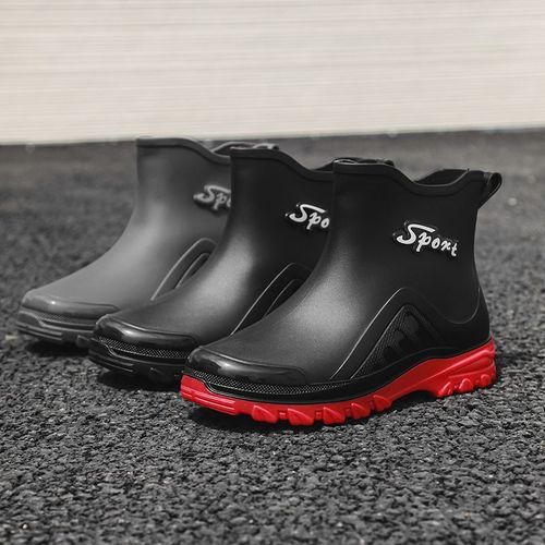 Men's fashionable short rain boots, slip-resistant, waterproof kitchen rubber shoes, car washing, construction wear-resistant, warm-lined water boots