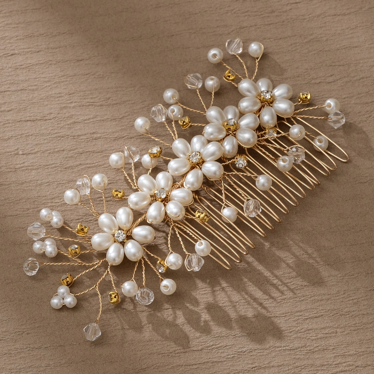Inlay Design Retro Style Women's Retro Flower Copper Inlay Rhinestones Insert Comb