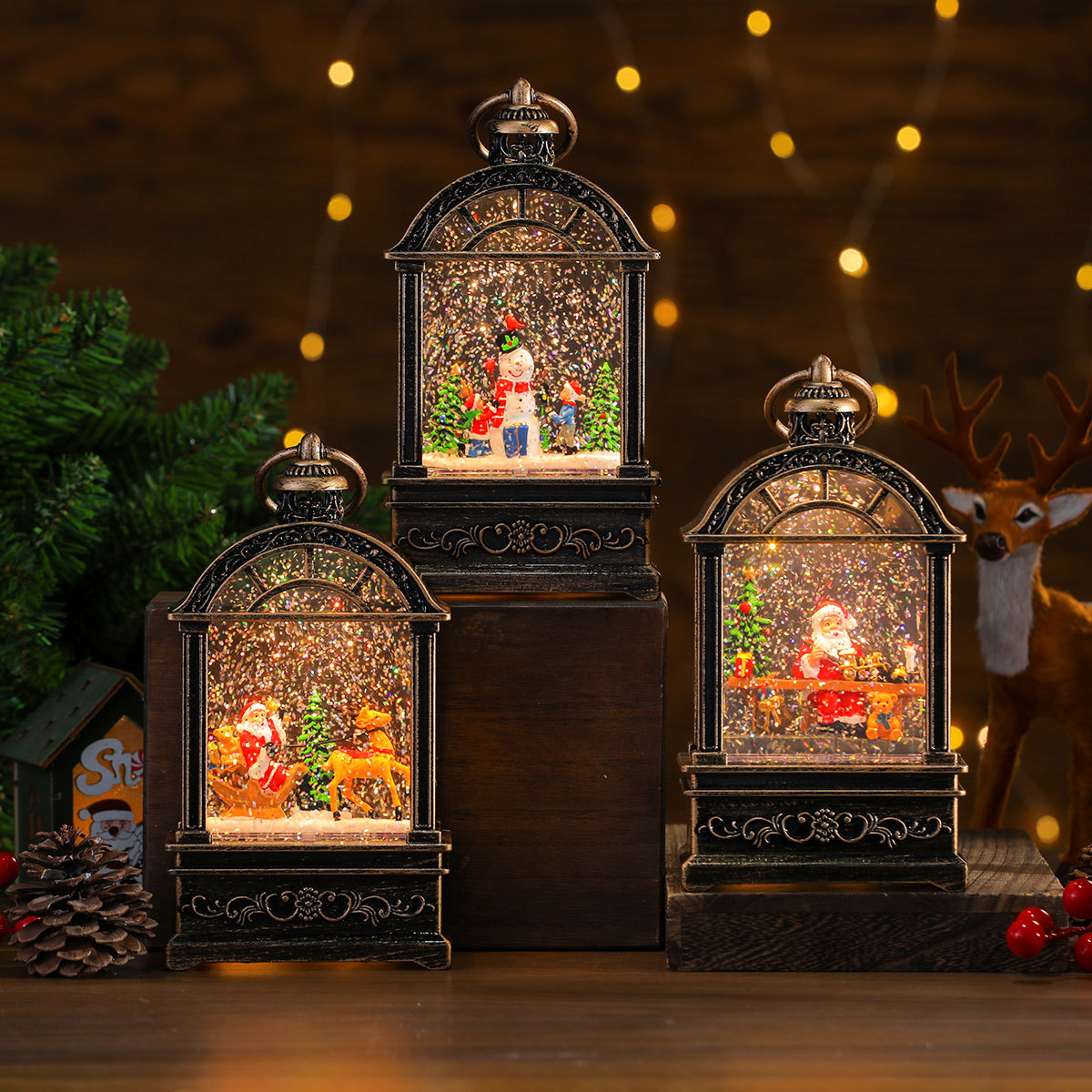 Navidad nueva ventana de luces creativas iluminadas con caja de música luces de noche decoraciones de Navidad regalos de Navidad