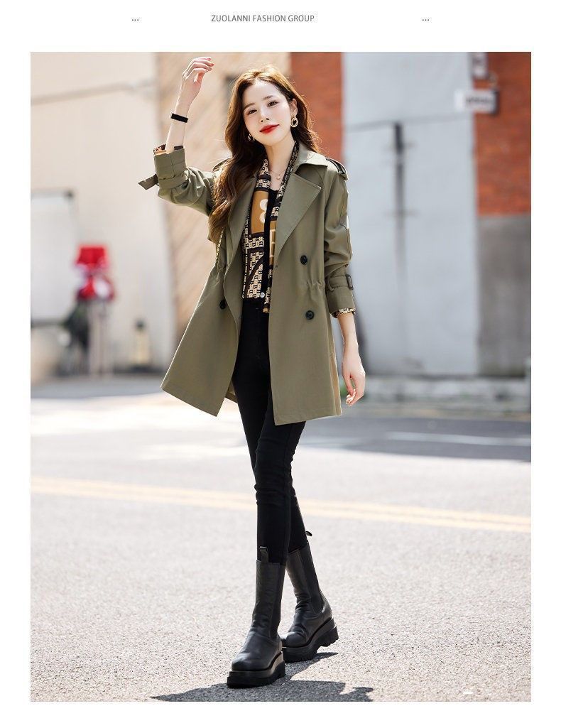 Damen Trenchcoat Mittellang Britischer Stil Schlankmachend Leicht_voghion.com