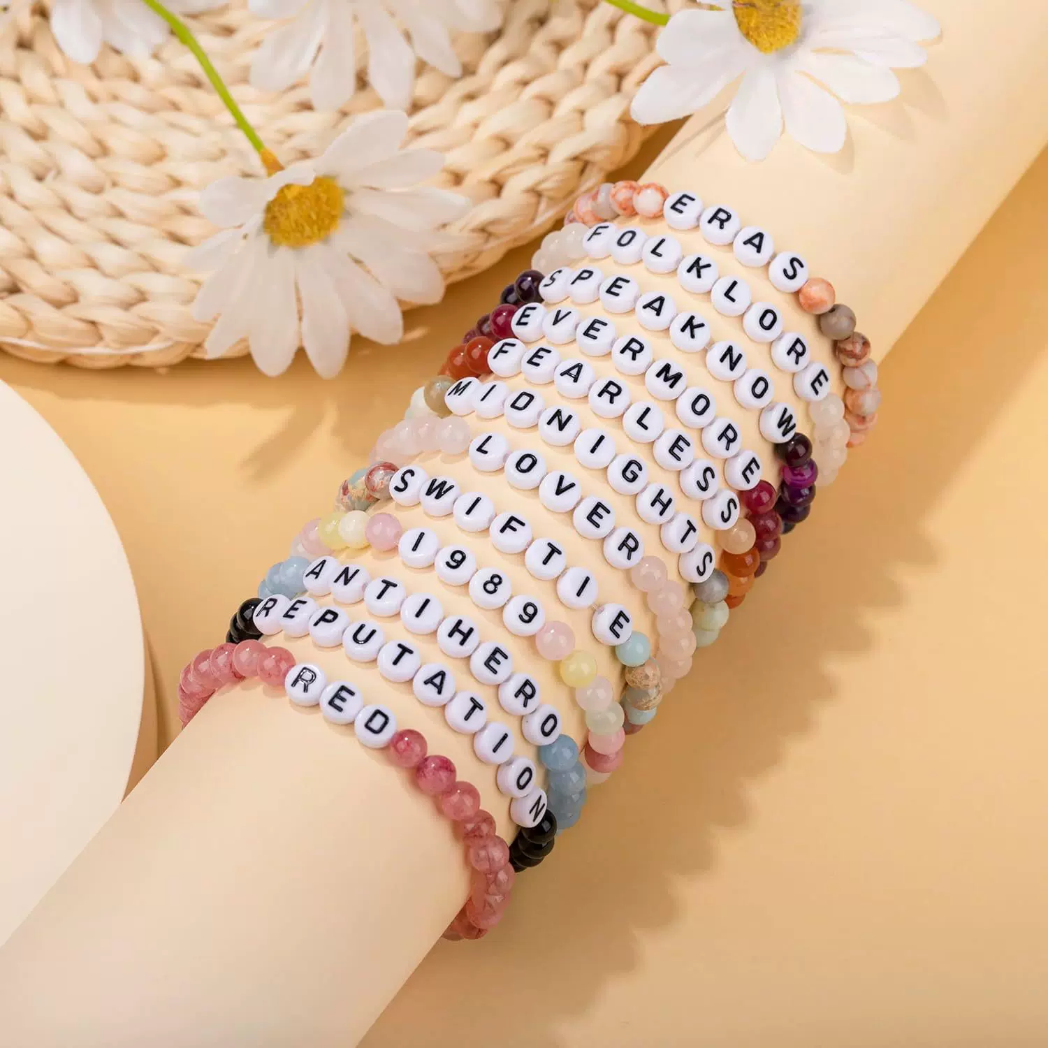 欧美亚马逊跨境泰勒演唱会SWIFTIE天然石粉丝佩戴手链厂家直销