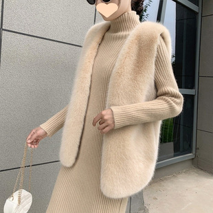 Mink Stuffed Leather Vest Women's Mid-Length 2025 New Winter Thickened Fur Jacket Rex Rabbit Fur Waistcoat