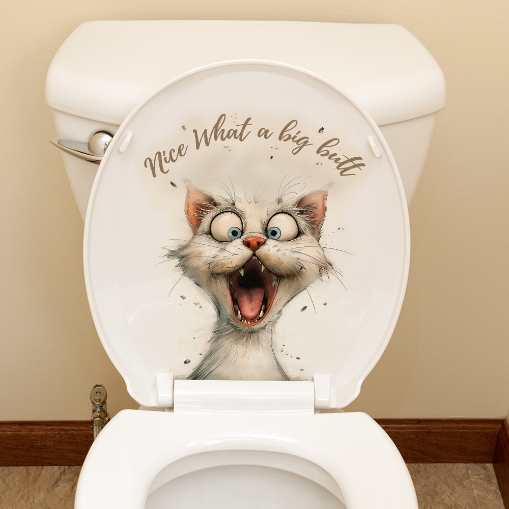 Sticker mural décoratif transfrontalier créatif 3D chat, animal, pour salle de bain, toilettes ou maison - Autocollant imperméable_voghion.com