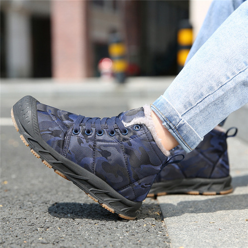 Cross-border new winter medium and large children's cotton shoes plus velvet and thickened large cotton snow boots outdoor warm and non-slip large children's cotton shoes