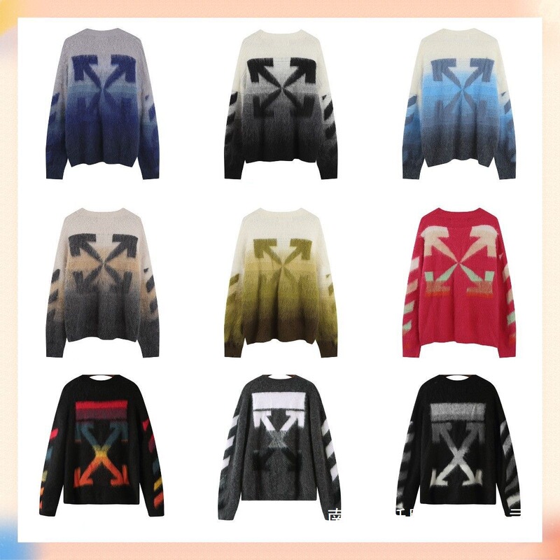 Off Ow White New Mohair Sweater Gradient Quality Couple Style Arrow Knit Sweater Long Sleeve Base Layer Wholesale Off Ow White New Mohair Sweater Gradient Quality Couple Style Arrow Knit Sweater Long Sleeve Base Layer Wholesale