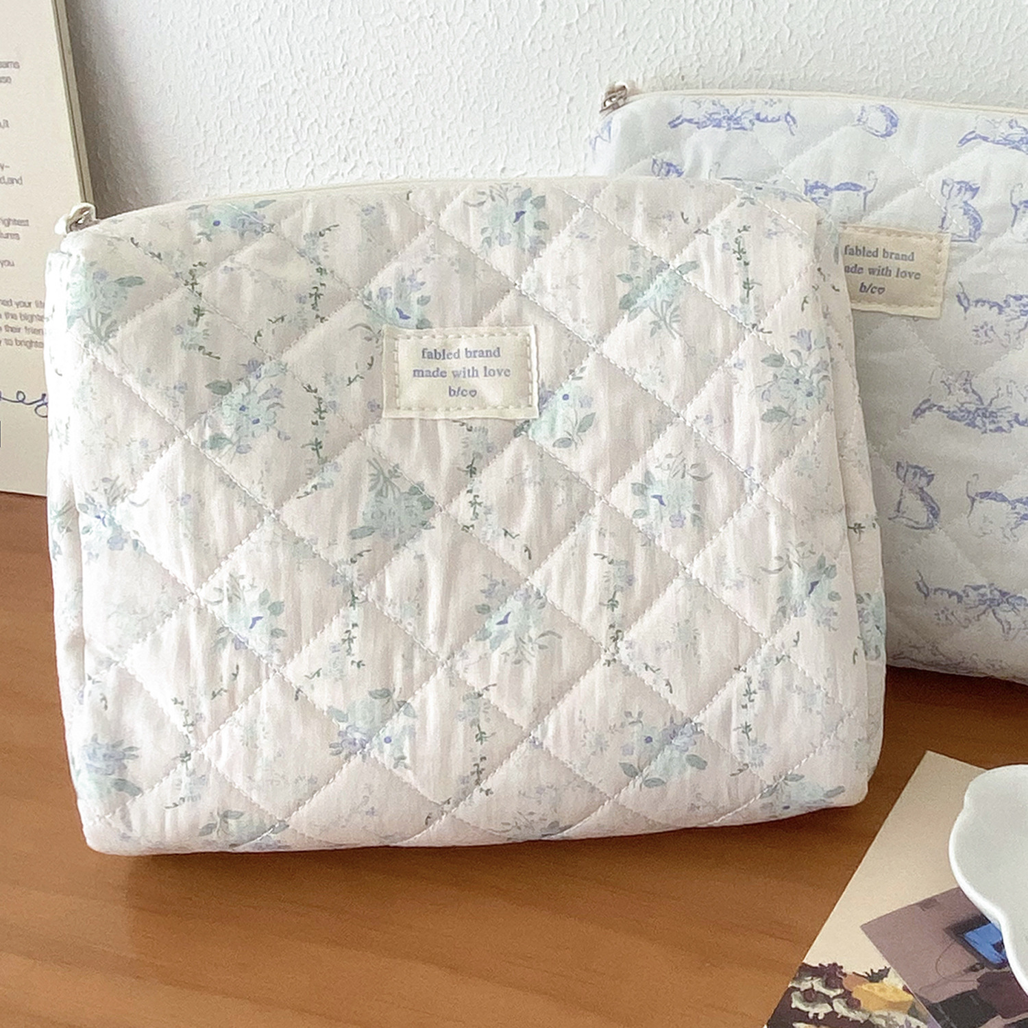 Navy floral bolsa de cosméticos bolsa de almacenamiento de estilo coreano estudiante de algodón portátil de gran capacidad Bolsa De Almohada embrague