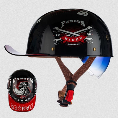 Motosiklet kaskı (dəbilqə) – Baseball Cap, Electric Vehicle Helmet, New - rw03s-black-night-wolf-dog-with-blue-lens-m-size-53-54cm